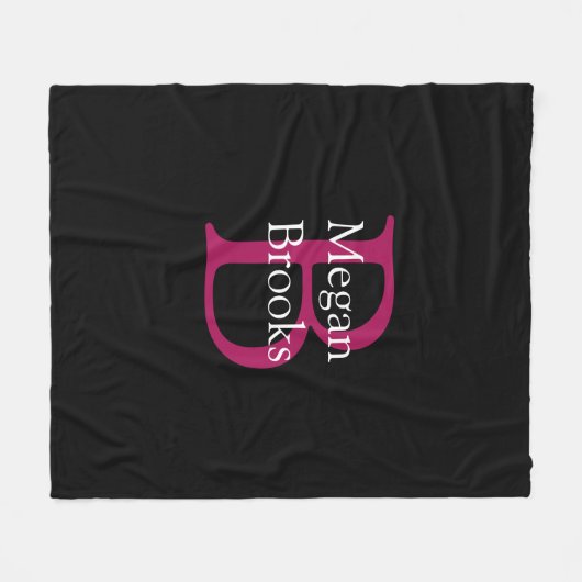 Name & Monogram on Black Fleecedecke (Vorderseite (Horizontal))