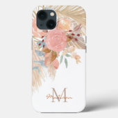Name Monogram Pampelgras Blush Pink Floral Case-Mate iPhone Hülle (Rückseite)