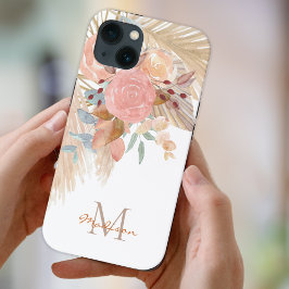 Name Monogram Pampelgras Blush Pink Floral Case-Mate iPhone Hülle