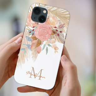 Name Monogram Pampelgras Blush Pink Floral Case-Mate iPhone Hülle