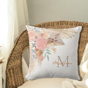 Name Monogram Pampelgras Blush Pink Floral Kissen