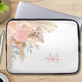 Name Monogram Pink Floral Laptopschutzhülle