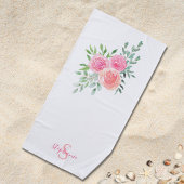 Name Monogram Pink Floral Strandtuch