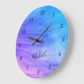 Name Monogram Pink Lila Blue Large Clock Große Wanduhr (Winkel)