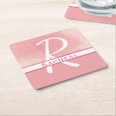 Name Monogram Pink Watercolor Paper Untersetzer (angewinkelt)