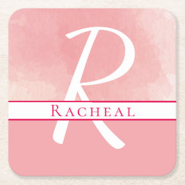 Name Monogram Pink Watercolor Paper Untersetzer