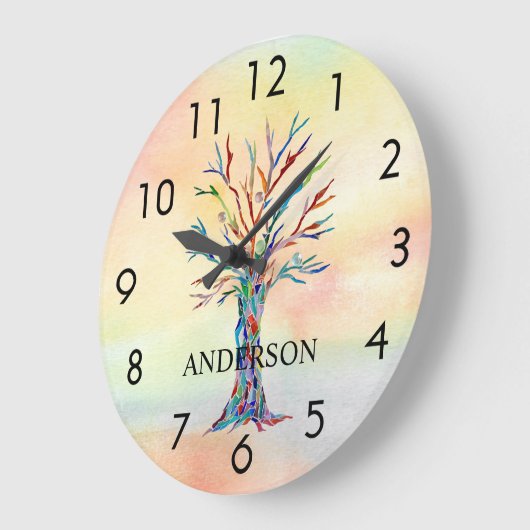 Name Monogram Rainbow Tree Große Wanduhr (Winkel)