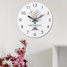 Name Monogram Rainbow Tree Große Wanduhr