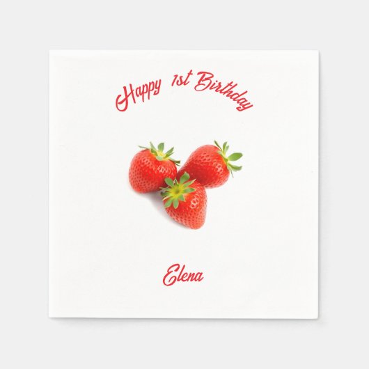Name Monogram Red Fresh Natural Erdbeeren Serviette (Vorderseite)
