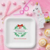 Name Monogram Red Green Christmas Pappteller (Party)