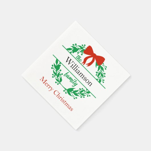 Name Monogram Red Green Christmas Serviette (Ecke)