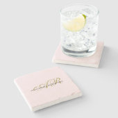 Name Monogram rot Rosa Gold schwarz Steinuntersetzer (Seitenansicht)