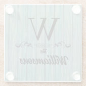 Name Monogram Rustic Blue Wood Glasuntersetzer (Rückseite)