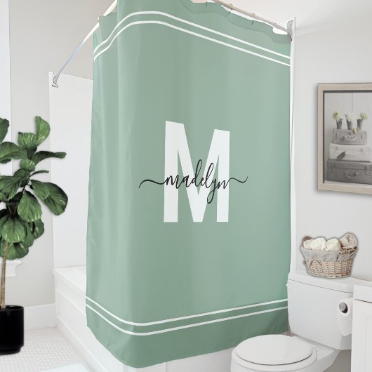 Name Monogram Sage Green Duschvorhang