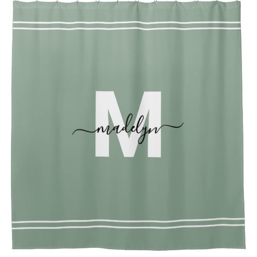 Name Monogram Sage Green Duschvorhang (Vorderseite)