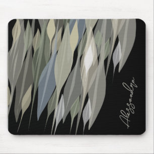 Name Monogram Salbei beige graue schwarze Blätter Mousepad