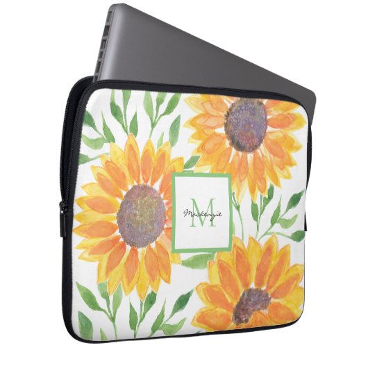 Name Monogram Sunflores Laptopschutzhülle (Vorne Rechts)