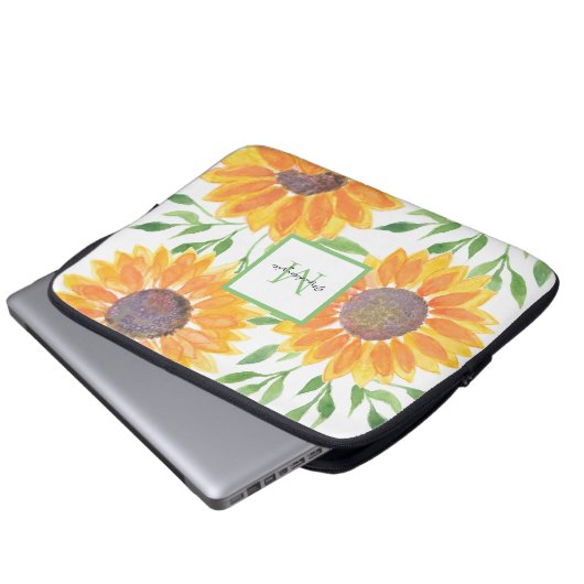 Name Monogram Sunflores Laptopschutzhülle (Vorne Knopf)