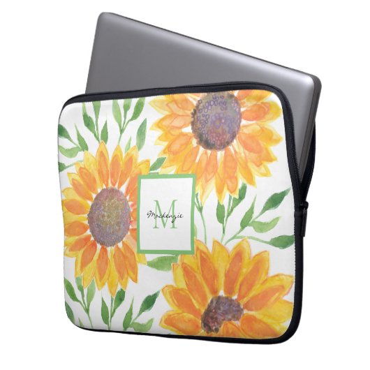 Name Monogram Sunflores Laptopschutzhülle (Vorderseite Links)