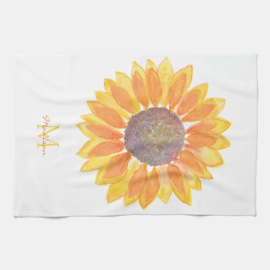 Name Monogram Sunflower Geschirrtuch (Horizontal)