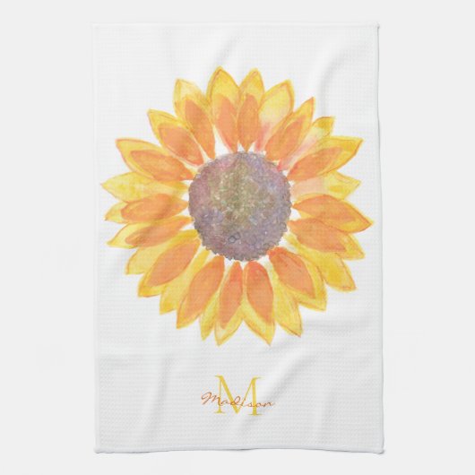 Name Monogram Sunflower Geschirrtuch (Vertikal)