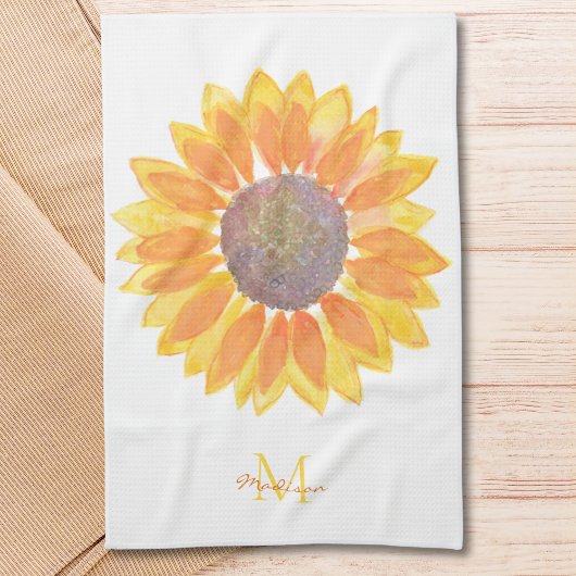 Name Monogram Sunflower Geschirrtuch