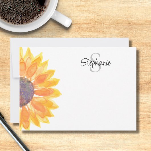 Name Monogram Sunflower Mitteilungskarte