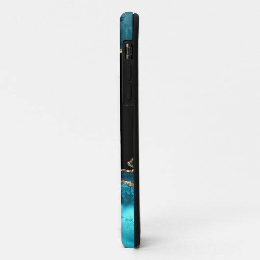 Name & Monogram, Teal Black Agate, Gold Grey Text Case-Mate iPhone Hülle (Hinten/Links)