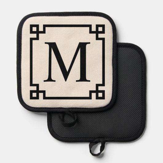 Name Monogram und Chic griechische Schlüsselgrenze Topflappen (Vorderseite/Rückseite)