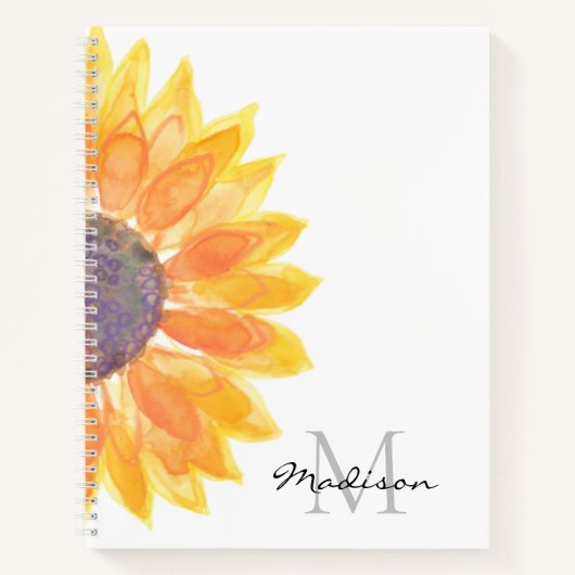 Name Monogram Watercolor Sonnenblume Notizblock (Vorderseite)