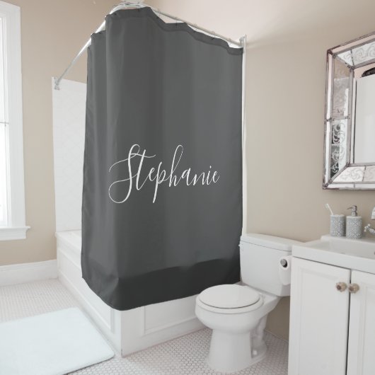 Name Monogram White Gray Klasse Elegant Custom Duschvorhang (Beispiel)