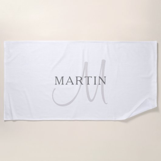Name Monogram & White & Gray Strandtuch (Vorderseite)