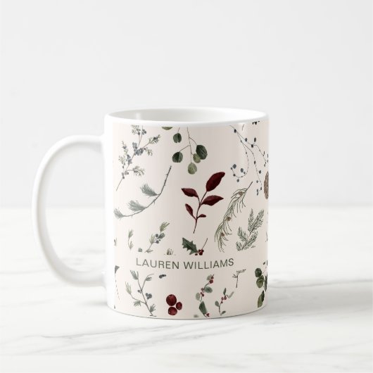 Name Monogram Winter Wildblume Muster Kaffeetasse (Links)