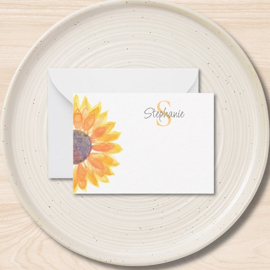 Name Monogram Yellow Sunflower  Mitteilungskarte