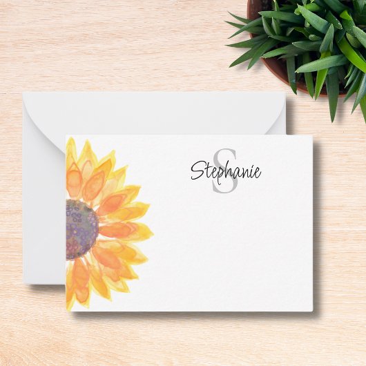 Name Monogram Yellow Sunflower Mitteilungskarte