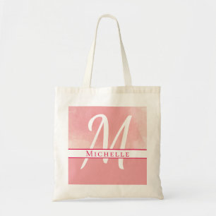 Name Monogramm Aquarellfarbe Pink Tragetasche