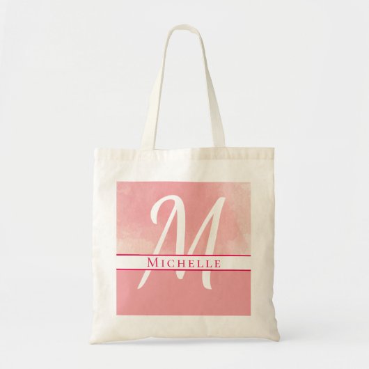 Name Monogramm Aquarellfarbe Pink Tragetasche (Vorne)