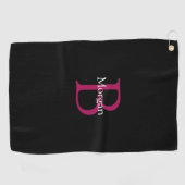 Name & Monogramm auf Schwarz Golfhandtuch (Horizontal)