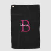 Name & Monogramm auf Schwarz Golfhandtuch (Vorderseite)
