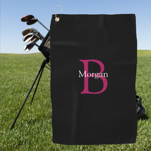 Name & Monogramm auf Schwarz Golfhandtuch