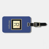 Name & Monogramm, Black & Gold Box, Deep Blue Gepäckanhänger (Vorderseite horizontal)