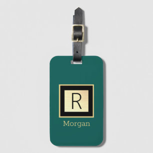 Name & Monogramm, Black & Gold Box, Tief Grün Gepäckanhänger