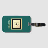 Name & Monogramm, Black & Gold Box, Tief Grün Gepäckanhänger (Vorderseite (Horizontal))