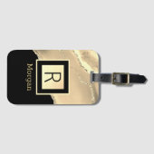 Name & Monogramm, Black & Gold Box und Agate Gepäckanhänger (Vorderseite (Horizontal))