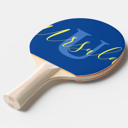 Name Monogramm blaugelbe Teamarbeit Tischtennis Schläger (Vorderseite)