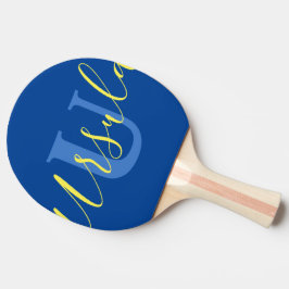 Name Monogramm blaugelbe Teamarbeit Tischtennis Schläger