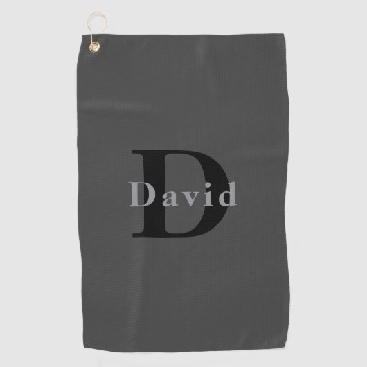 Name & Monogramm | Dunkelgrau Golfhandtuch (Vorderseite)