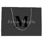 Name & Monogramm | Dunkelgrau Große Geschenktüte (Rückseite)