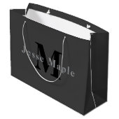 Name & Monogramm | Dunkelgrau Große Geschenktüte (Rückseite Schrägansicht)