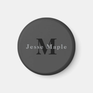 Name & Monogramm Dunkelgrau Magnet